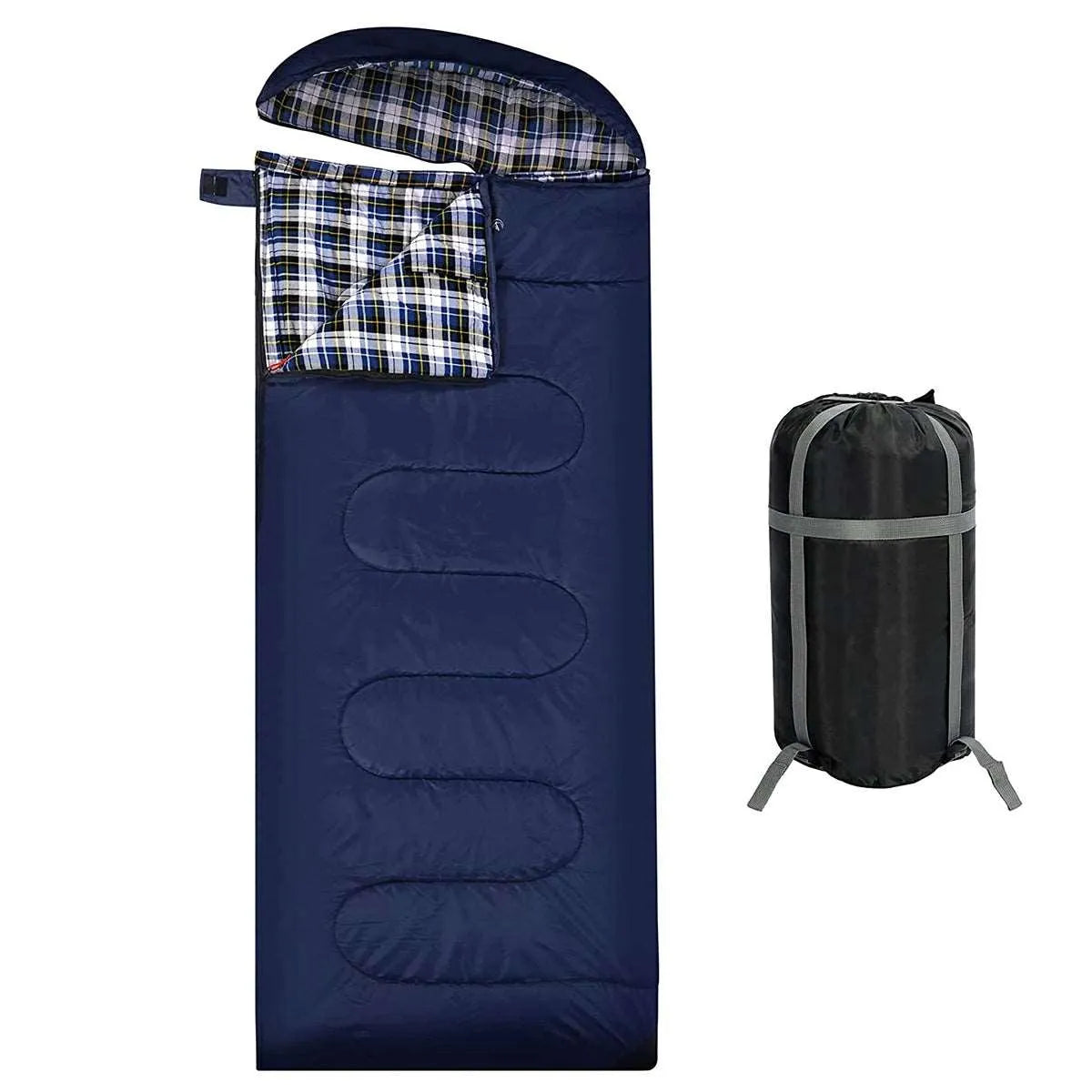 Hooded Camping Sleeping Bag for Adult with Cotton Flannel,Red,Blue,Navy Blue - Redcamp