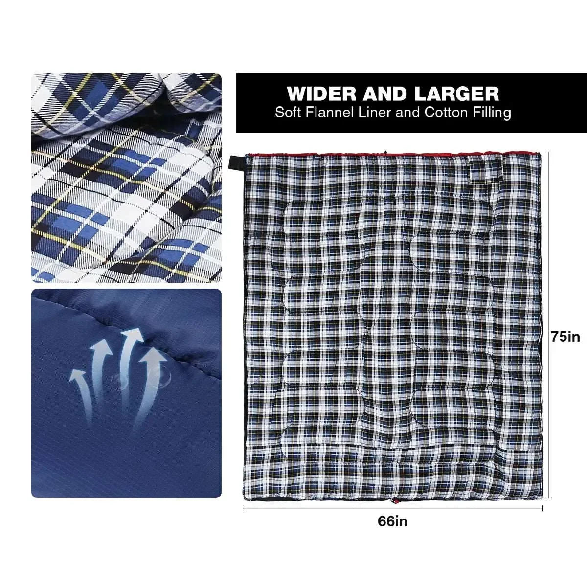 Camping Sleeping Bag for Adult with Cotton Flannel Liner,Red Blue - Redcamp