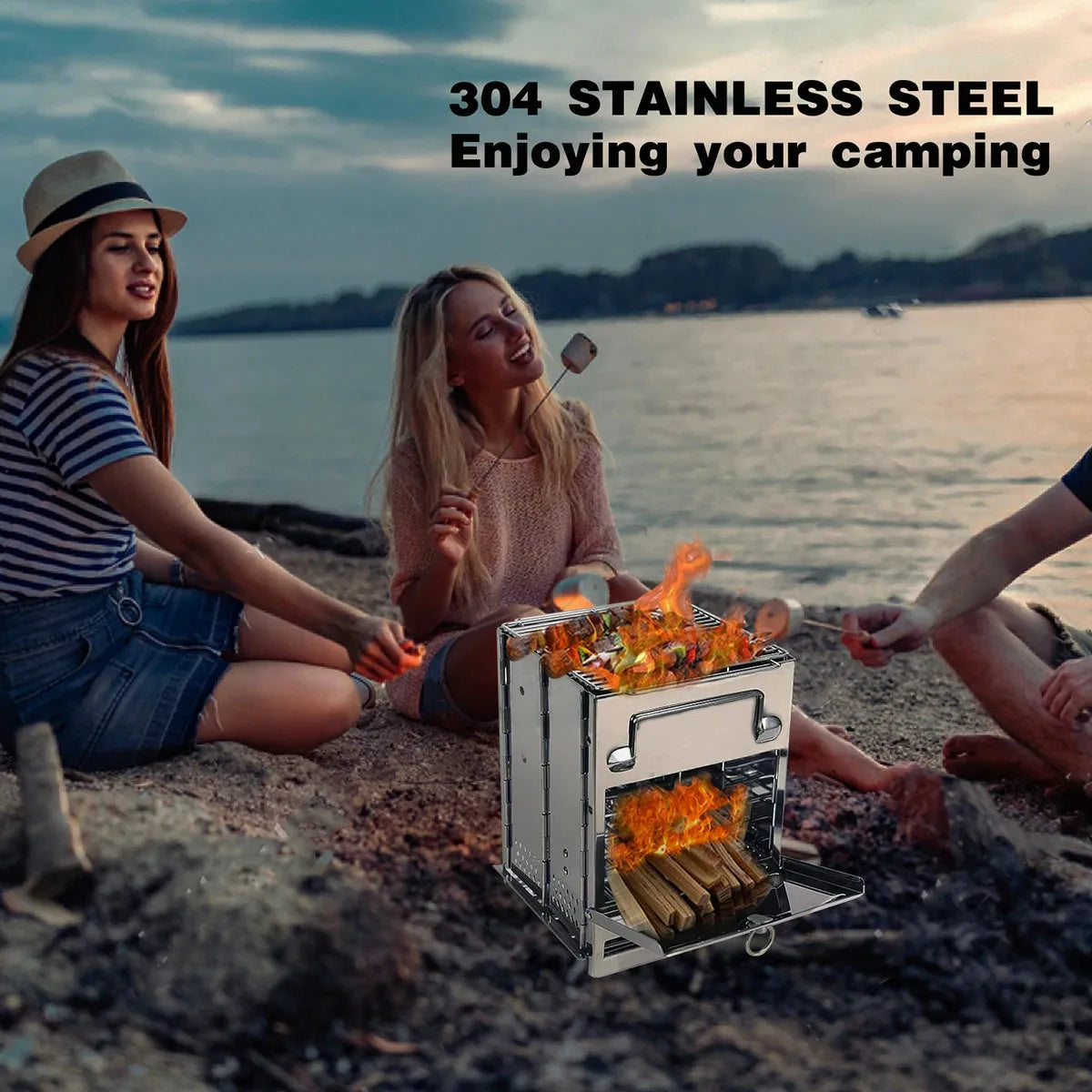 Wood Burning Camping Stove Folding with Pot Stand - Redcamp