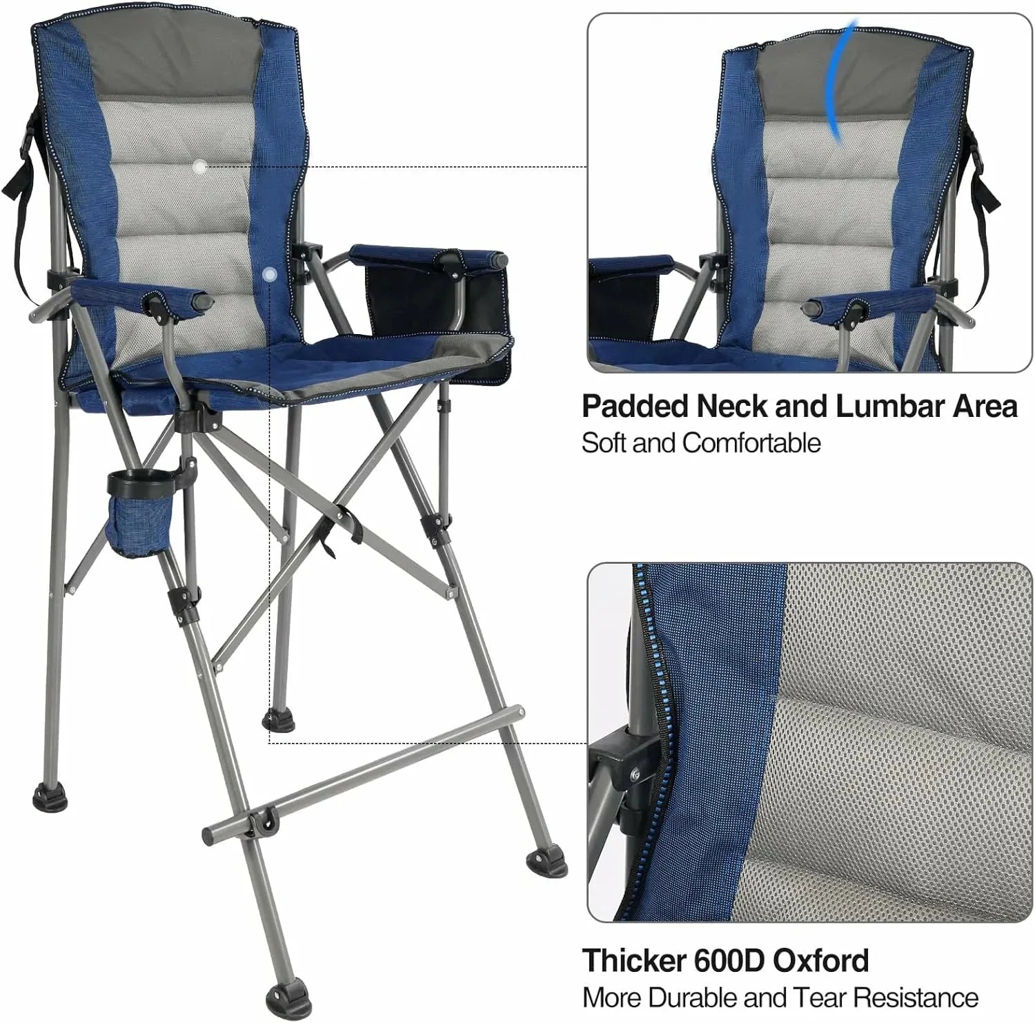 Extra Tall Bar Height Foldable Director Chairs for Adults with High Back and Hard Arms, Support 330lbs - Redcamp