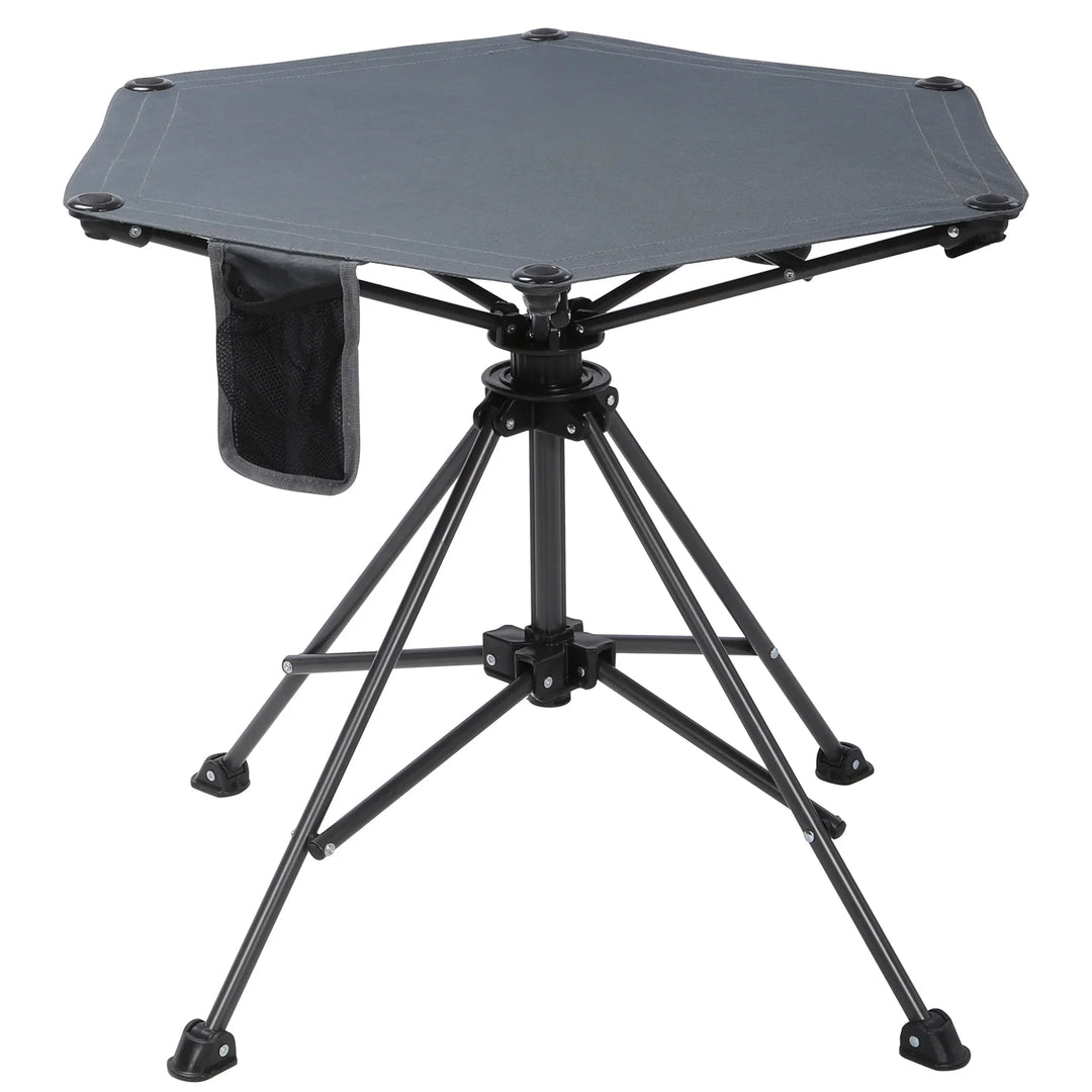 Table de camping pivotante portable à hauteur réglable (64/93 cm), table de pique-nique pliable pour la plage, le jardin et les voyages, tissu imperméable 600D et cadre en métal, sac de rangement inclus.