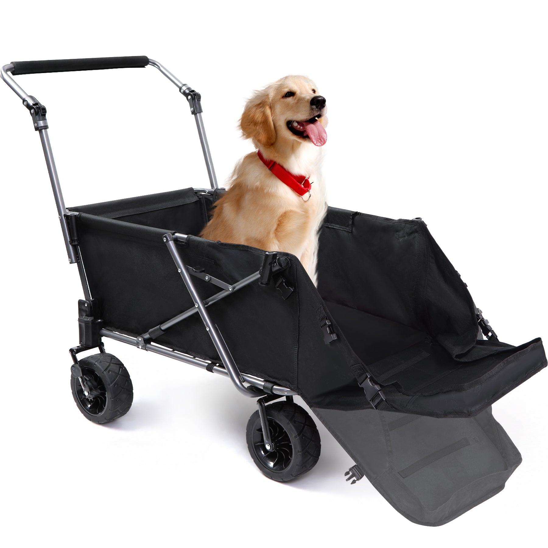 Folding Dog Wagon for Large Dogs with Extendable Rear and Canopy