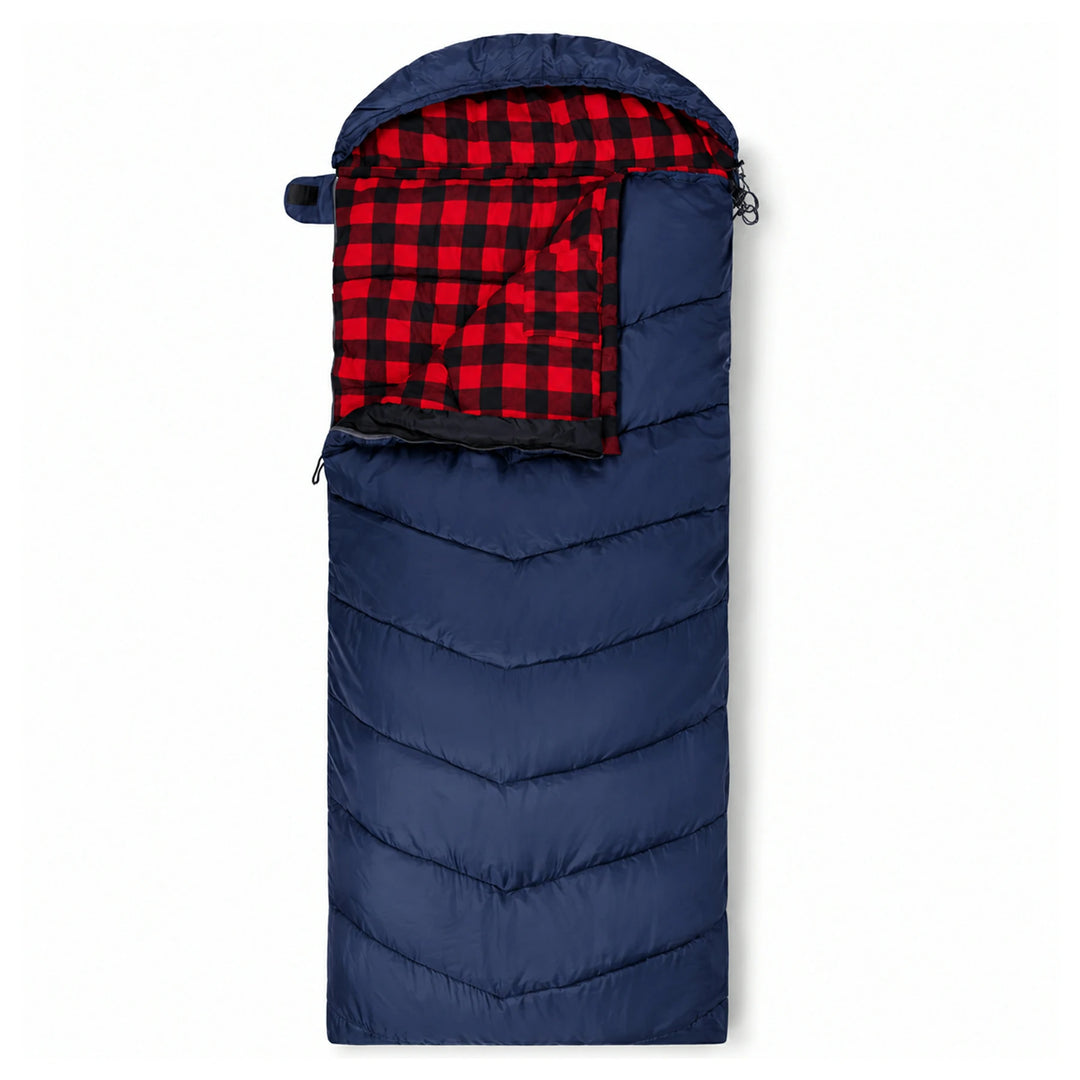 Sac de couchage de camping à capuche pour adulte en flanelle de coton, rouge, bleu, bleu marine 