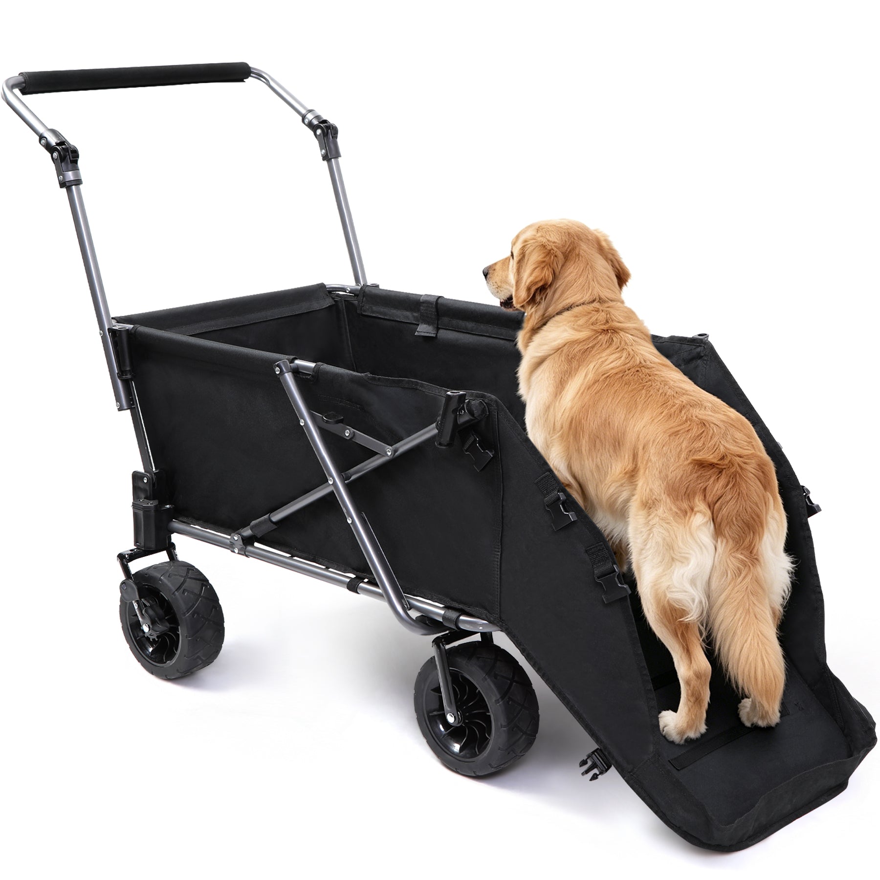 Folding Dog Wagon for Large Dogs with Extendable Rear and Canopy