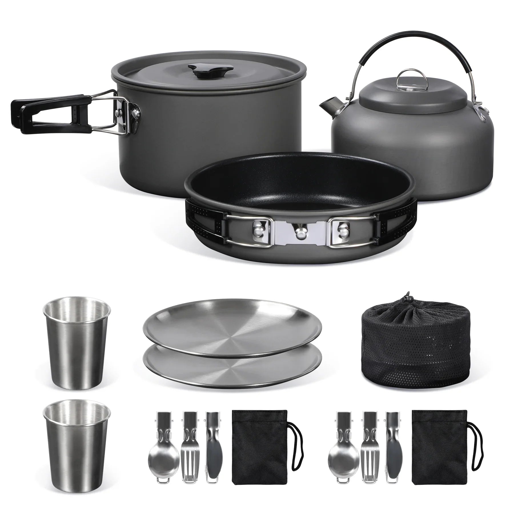 Camping Cookware Mess Kit, Backpacking Pot and Pan Set
