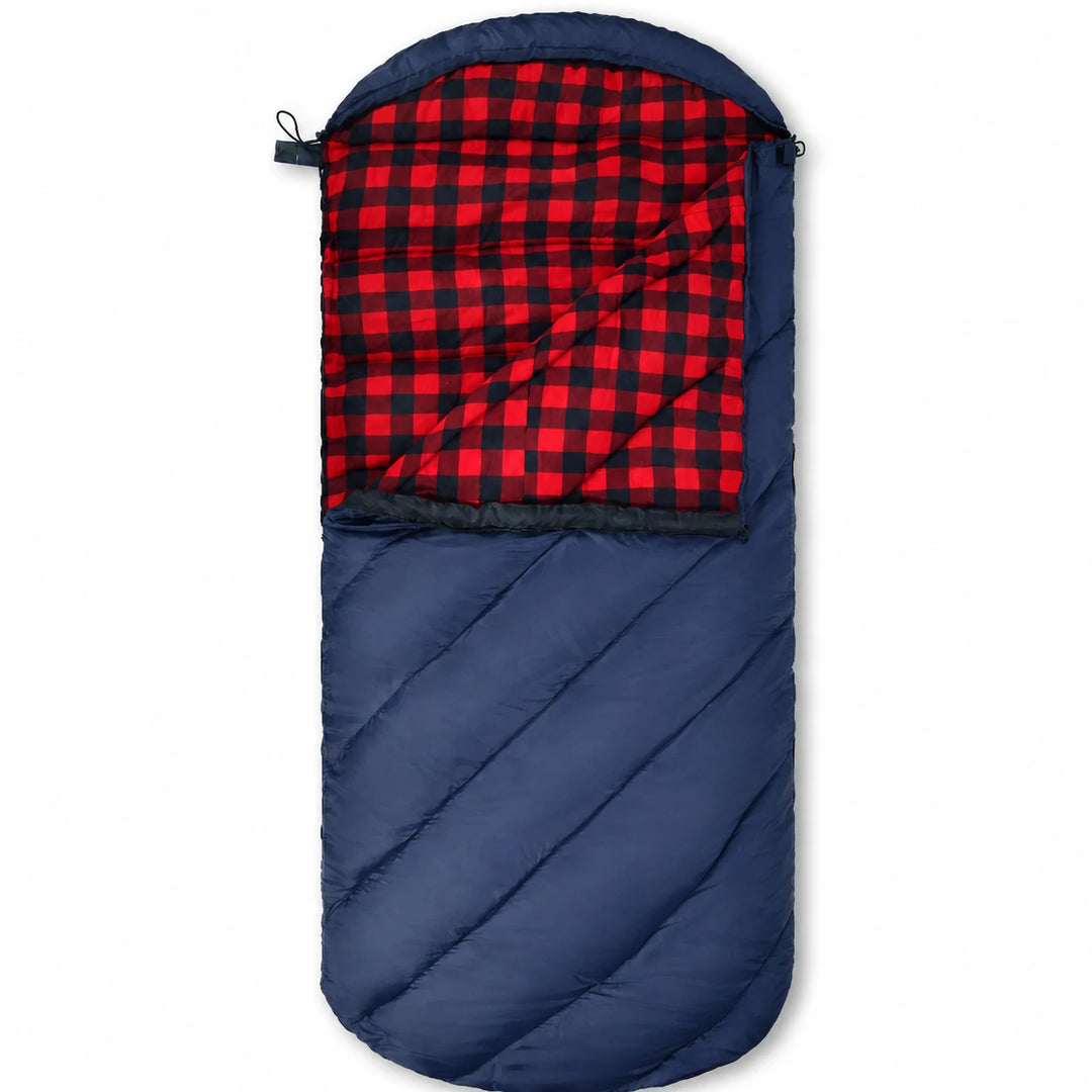 Sac de couchage de camping à capuche pour adulte en flanelle de coton, rouge, bleu, bleu marine 