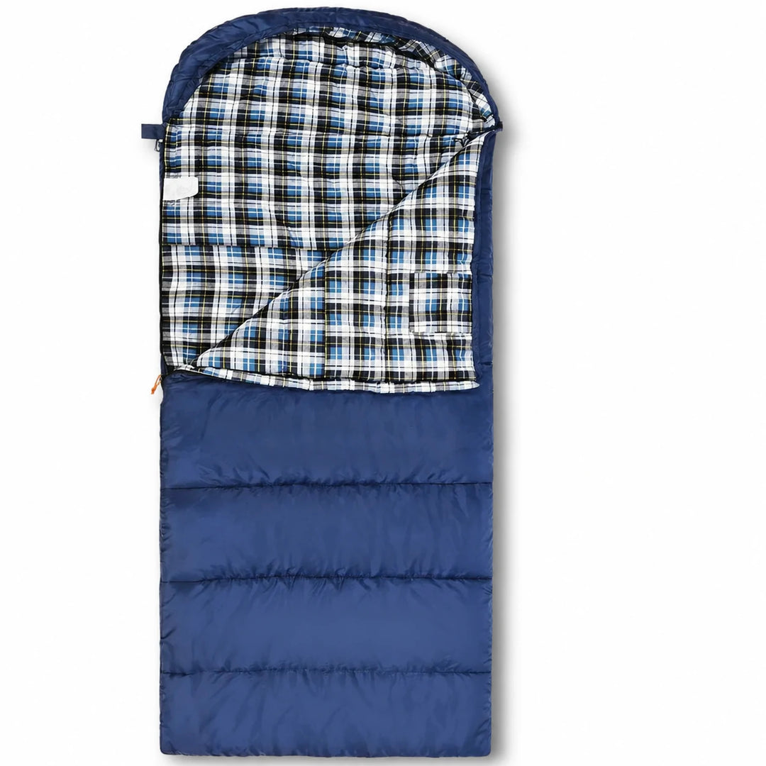 Sac de couchage de camping à capuche pour adulte en flanelle de coton, rouge, bleu, bleu marine 
