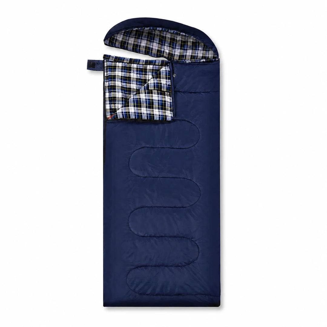 Sac de couchage de camping à capuche pour adulte en flanelle de coton, rouge, bleu, bleu marine 