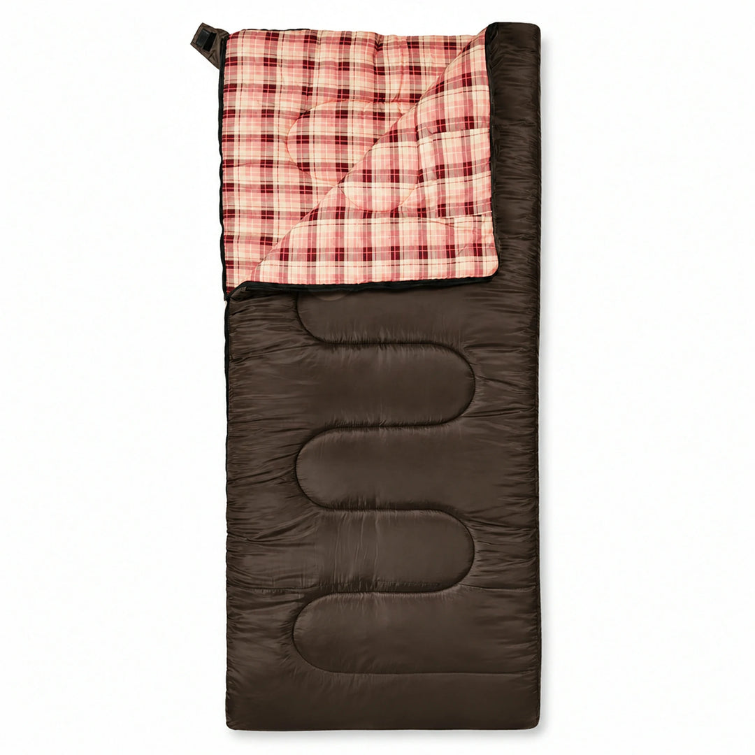 Sac de couchage de camping pour adulte avec doublure en flanelle de coton, rouge et bleu 