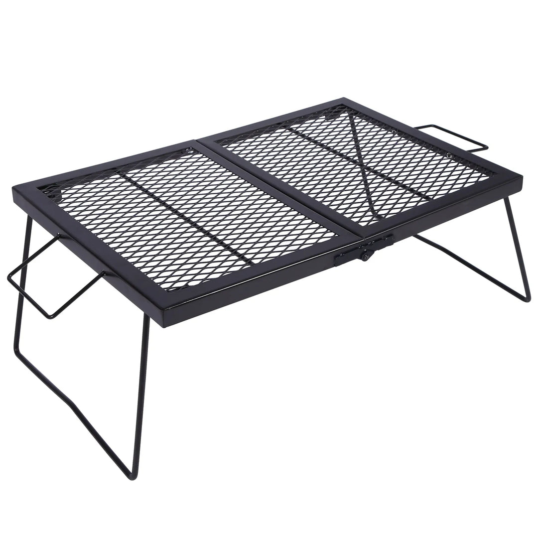 Portable Heavy Duty Folding Steel Campfire Grill Grate for Outdoor Cooking, Black - Redcamp