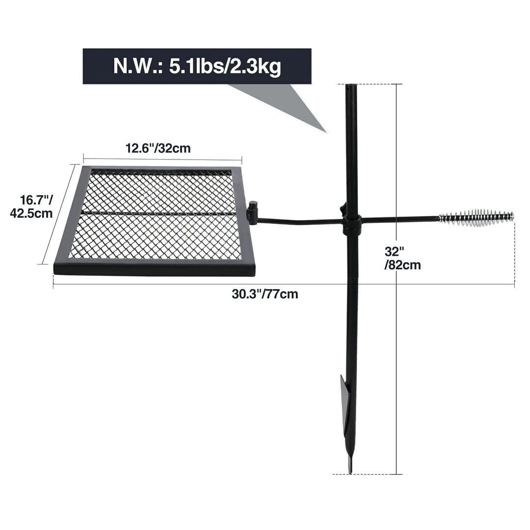 Folding Swivel Campfire Grill Heavy Duty Steel Grate with Carrying Bag for Outdoor Open Flame Cooking - Redcamp