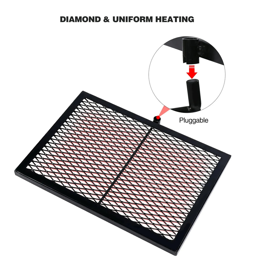 Folding Swivel Campfire Grill Heavy Duty Steel Grate with Carrying Bag for Outdoor Open Flame Cooking - Redcamp
