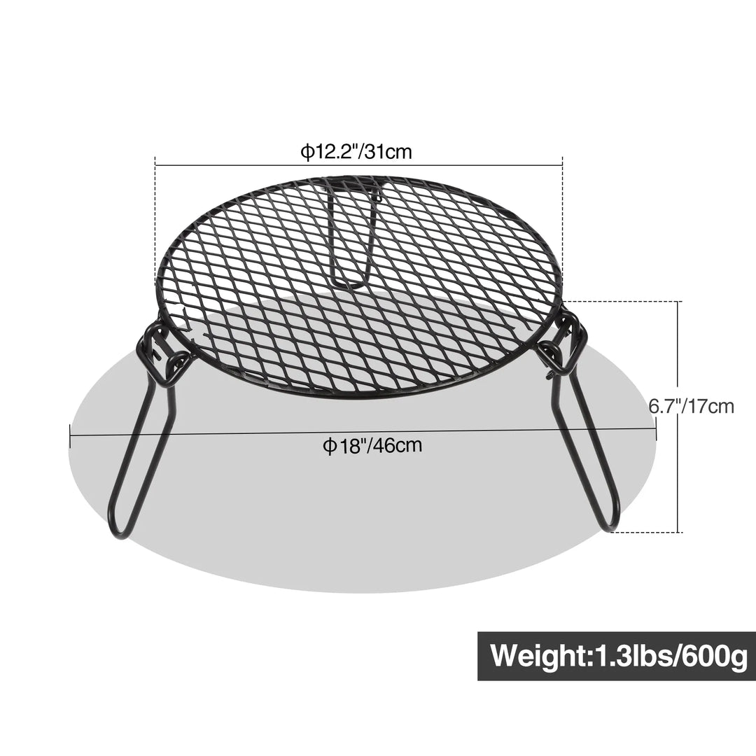 Portable Round Campfire Grill Grate with Foldable Legs, 12” - Redcamp