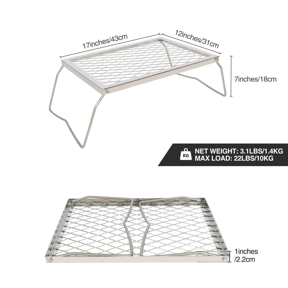 Portable Folding Campfire Grill 304 Stainless Steel Grate with Carrying Bag - Redcamp