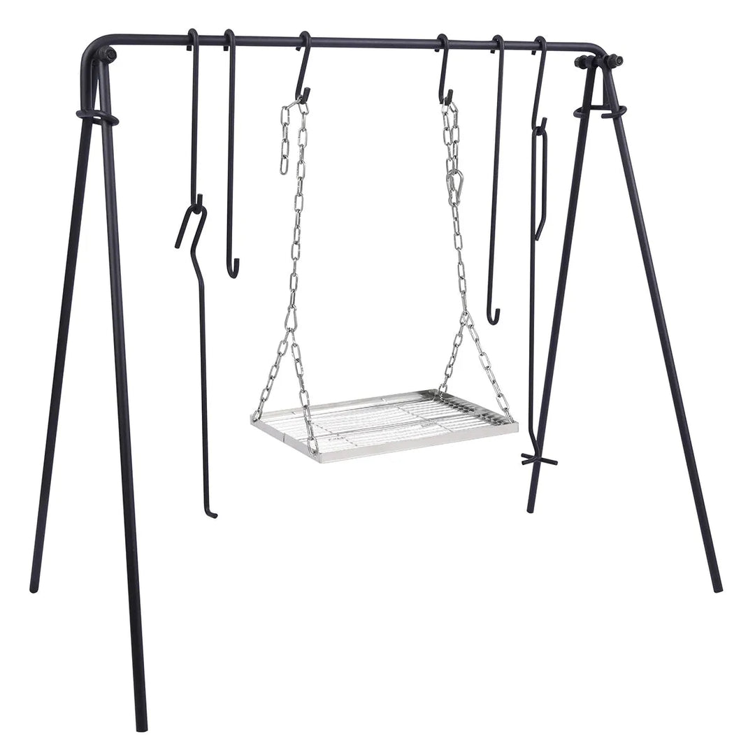 Portable Hanging Campfire Swing Grill Stand with Dutch Oven Lid Lifter & Hooks For Outdoor Cooking - Redcamp