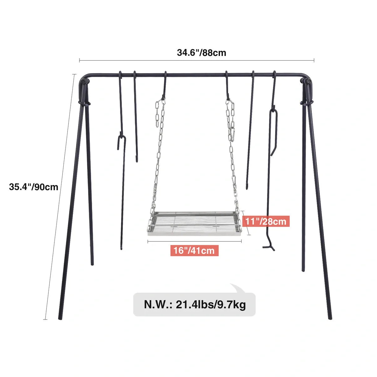 Portable Hanging Campfire Swing Grill Stand with Dutch Oven Lid Lifter & Hooks For Outdoor Cooking - Redcamp