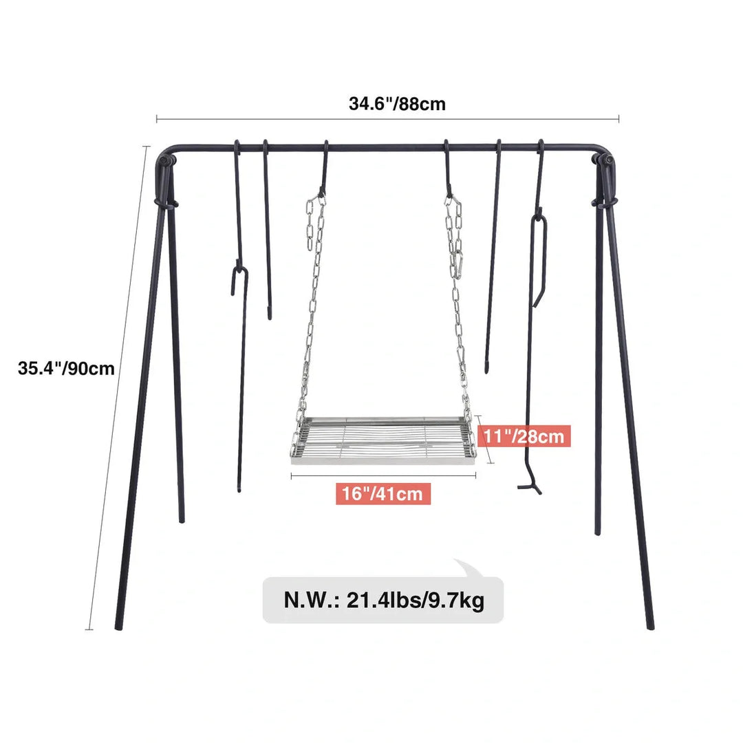 Portable Hanging Campfire Swing Grill Stand with Dutch Oven Lid Lifter & Hooks For Outdoor Cooking - Redcamp