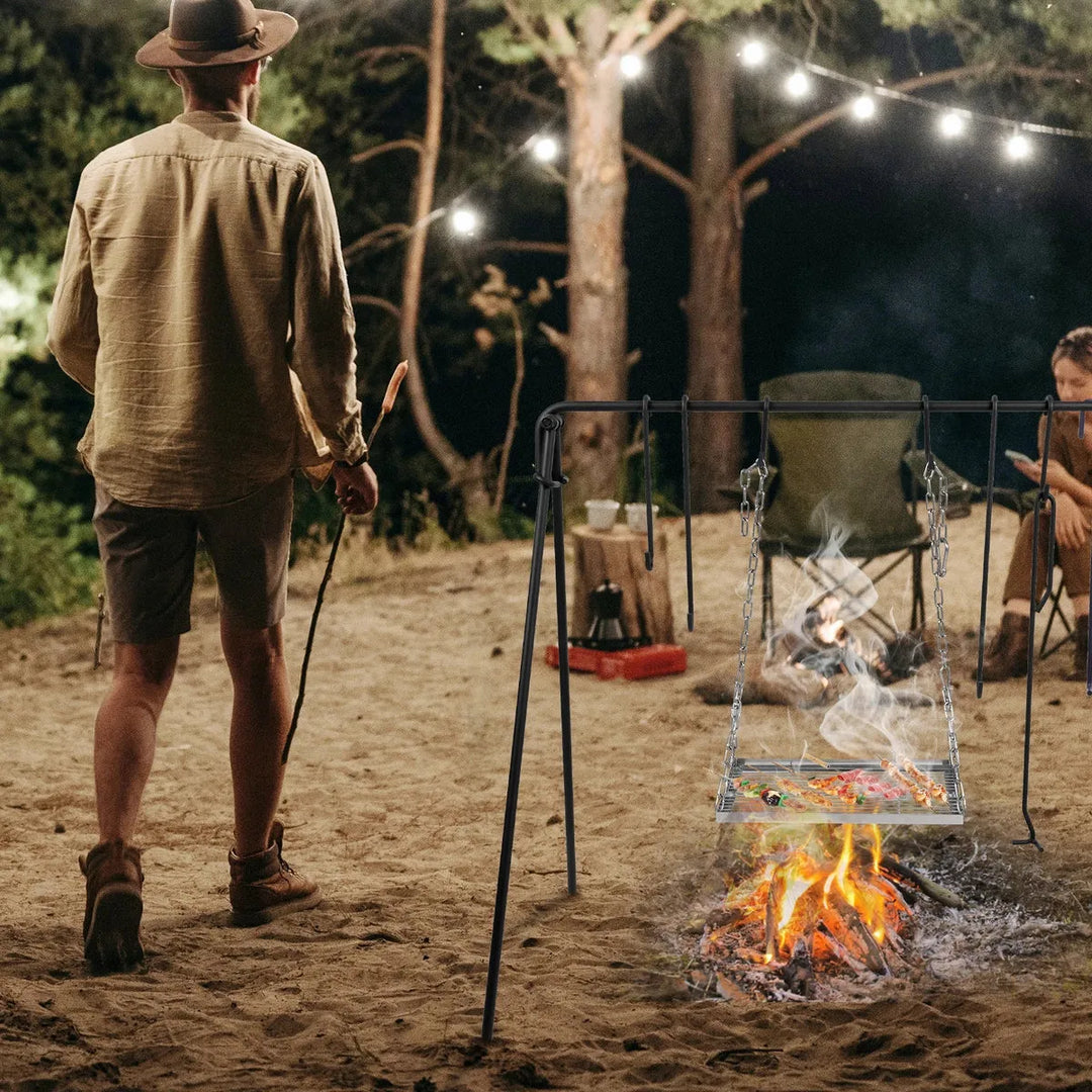 Portable Hanging Campfire Swing Grill Stand with Dutch Oven Lid Lifter & Hooks For Outdoor Cooking - Redcamp