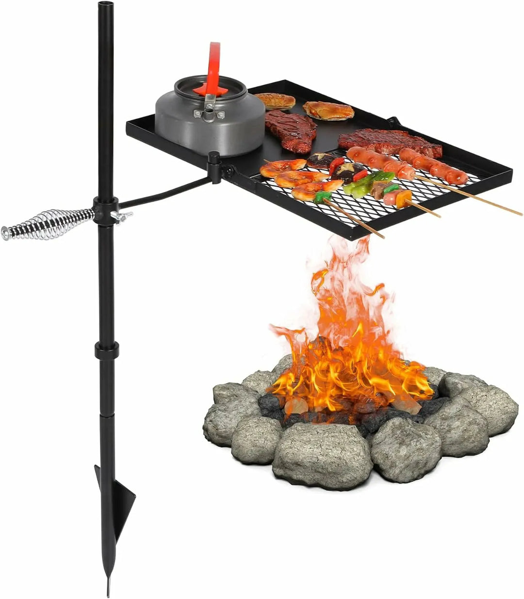 Folding Swivel Campfire Grill Heavy Duty Steel Grate with Carrying Bag for Outdoor Open Flame Cooking - Redcamp