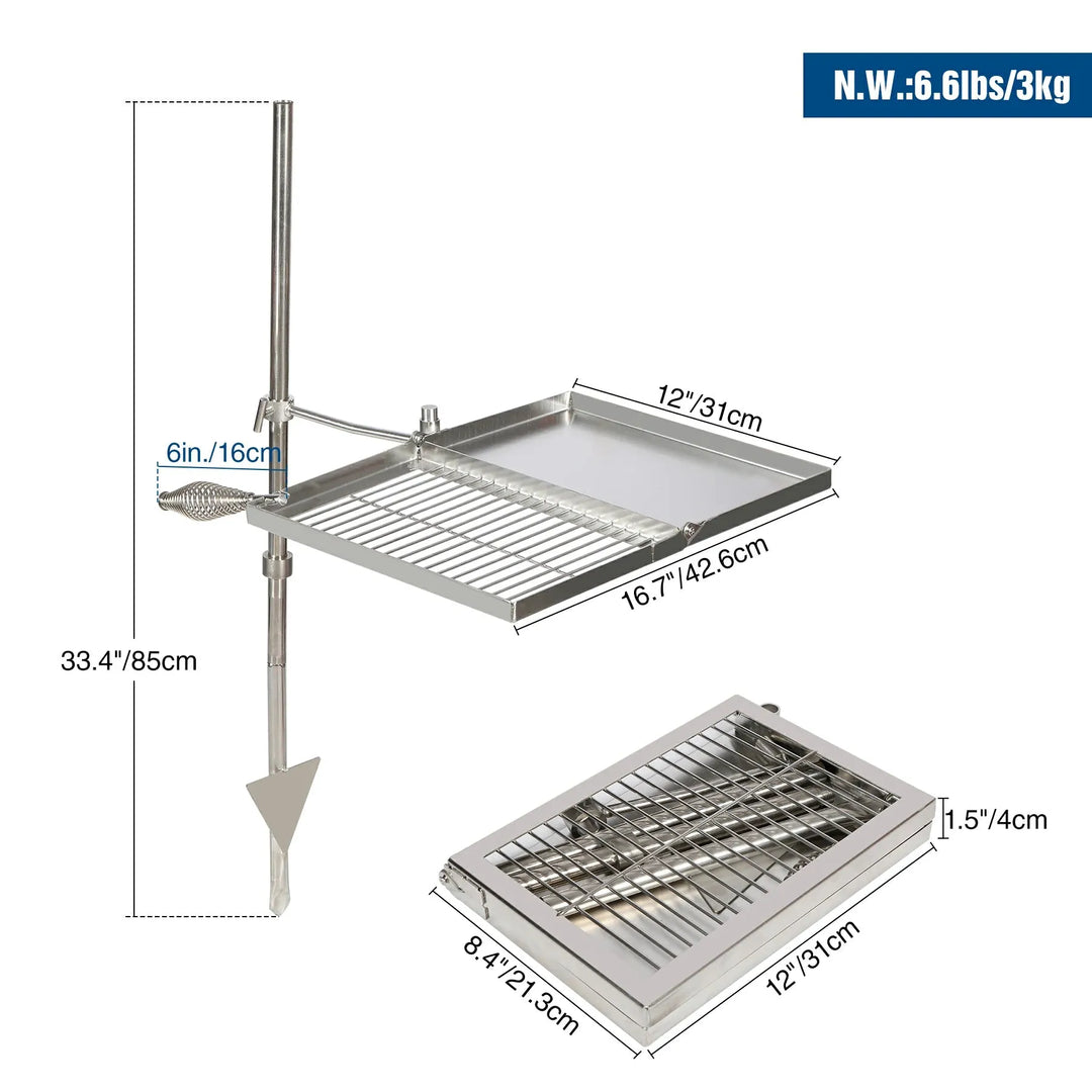 Folding Swivel Campfire Grill Heavy Duty Steel Grate with Carrying Bag for Outdoor Open Flame Cooking - Redcamp
