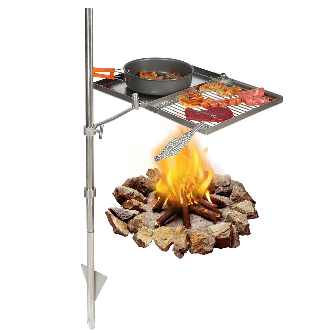 Folding Swivel Campfire Grill Heavy Duty Steel Grate with Carrying Bag for Outdoor Open Flame Cooking - Redcamp