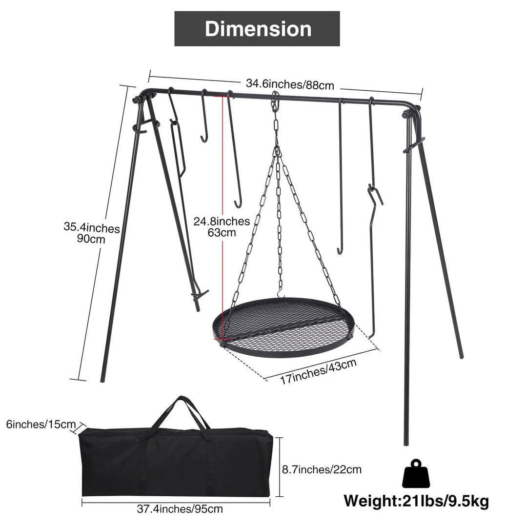 Portable Hanging Campfire Swing Grill Stand with Dutch Oven Lid Lifter & Hooks For Outdoor Cooking - Redcamp