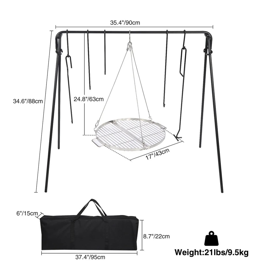 Portable Hanging Campfire Swing Grill Stand with Dutch Oven Lid Lifter & Hooks For Outdoor Cooking - Redcamp