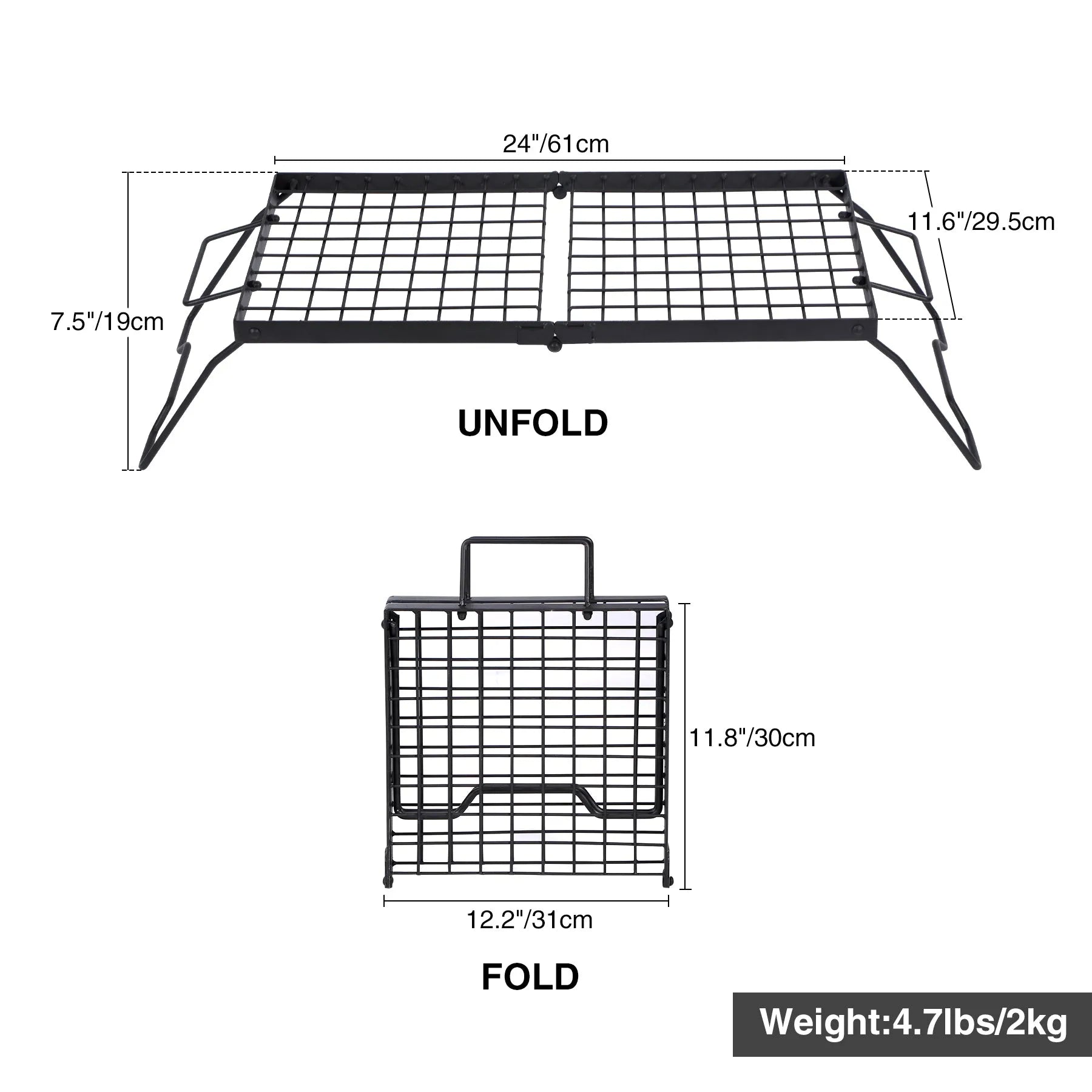 Portable Heavy Duty Folding Steel Campfire Grill Grate for Outdoor Cooking, Black - Redcamp
