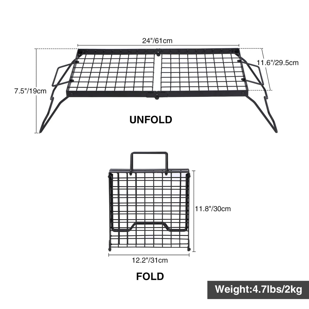 Portable Heavy Duty Folding Steel Campfire Grill Grate for Outdoor Cooking, Black - Redcamp