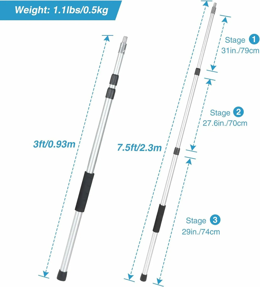 8ft/12ft Aluminum Extendable Telescopic Boat Hook For Docking, Black/Silver - Redcamp