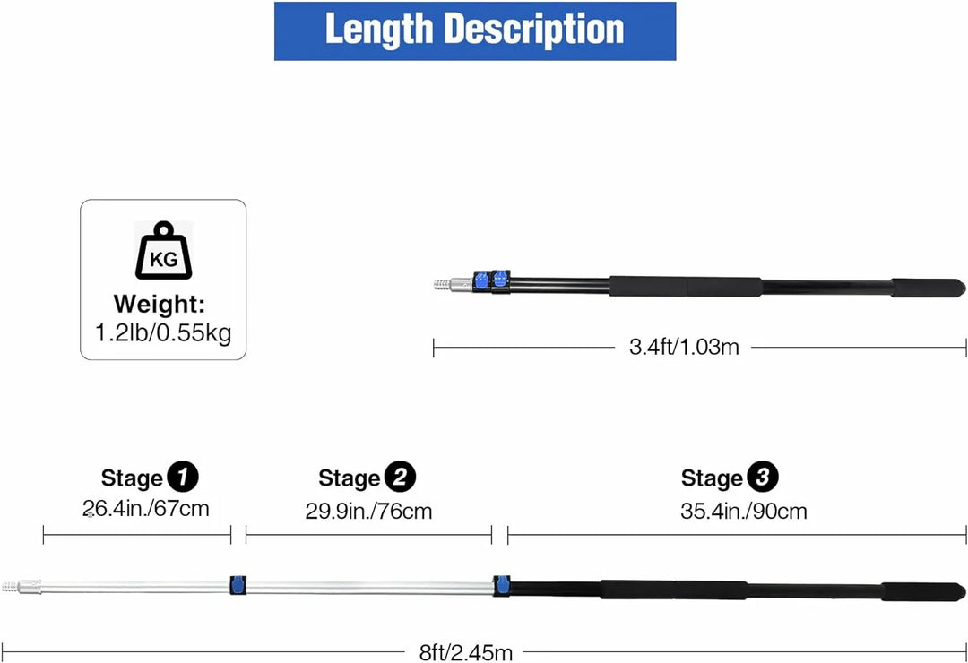 8ft/12ft Aluminum Extendable Telescopic Boat Hook For Docking, Black/Silver - Redcamp