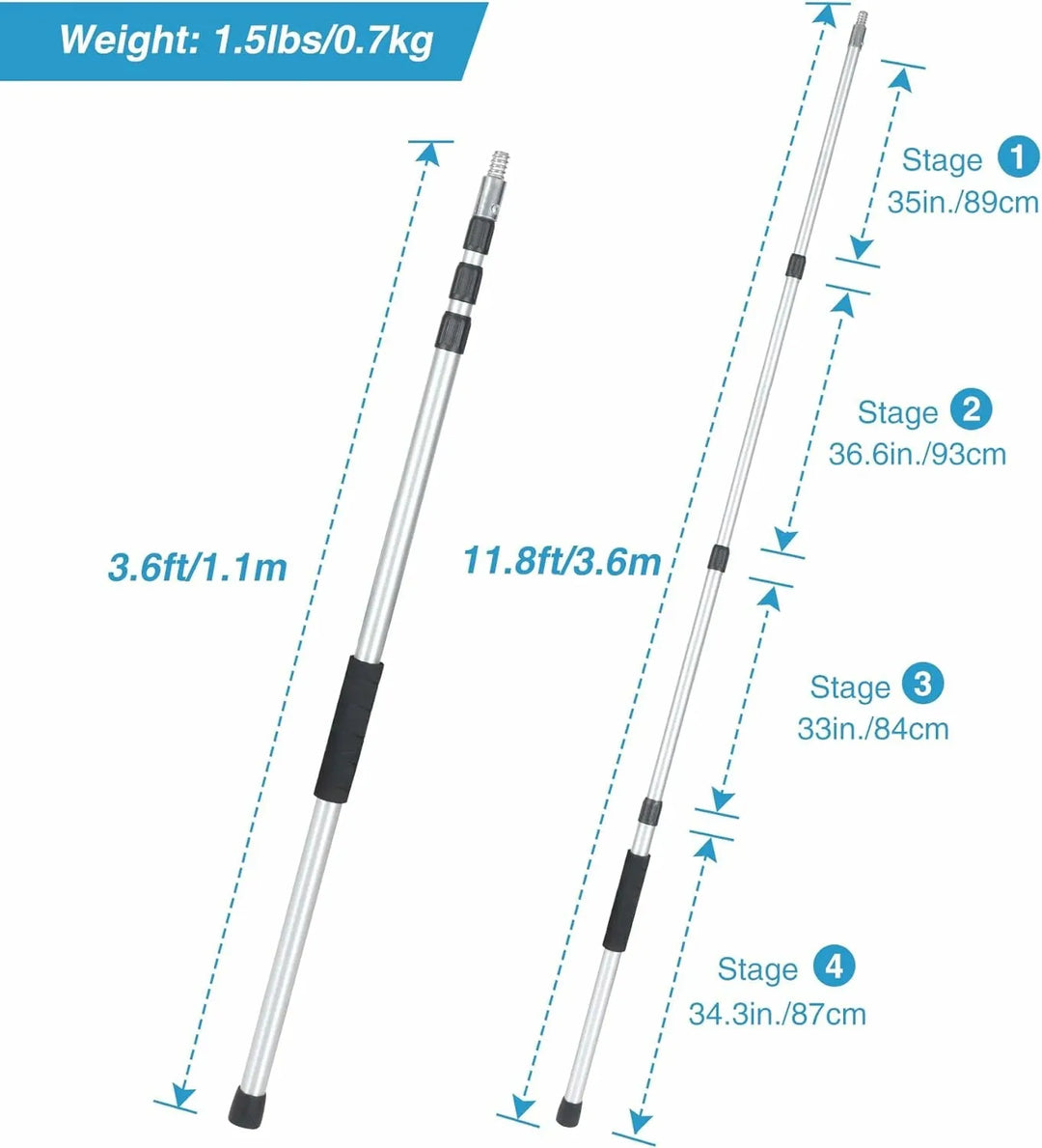 8ft/12ft Aluminum Extendable Telescopic Boat Hook For Docking, Black/Silver - Redcamp