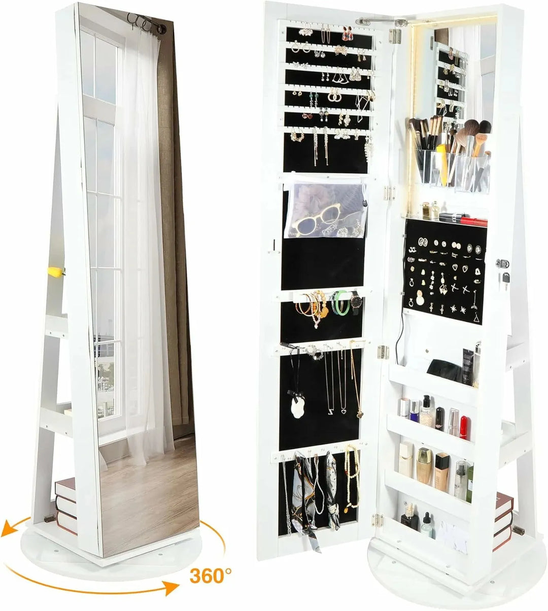 REDCAMP 360° Swivel Jewelry Cabinet with LED Lights - Redcamp