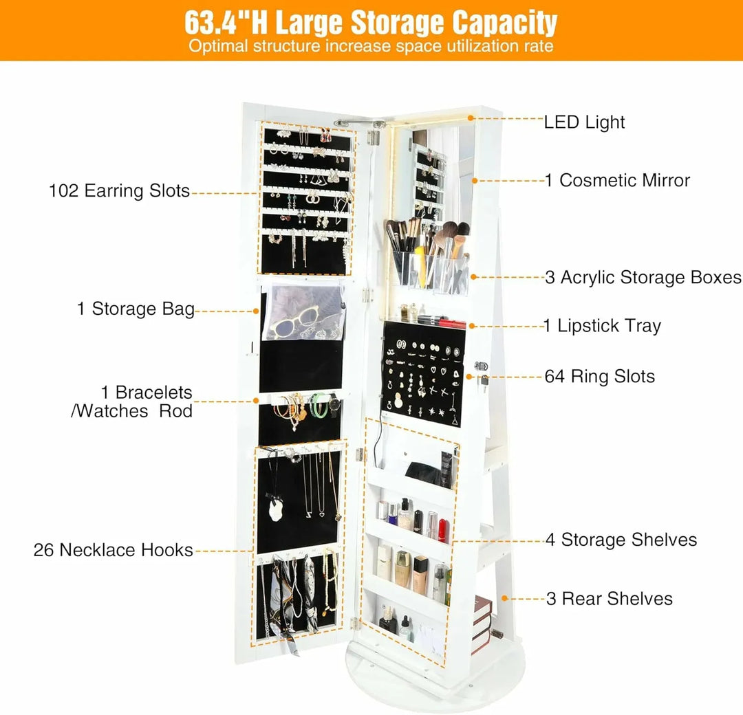 REDCAMP 360° Swivel Jewelry Cabinet with LED Lights - Redcamp