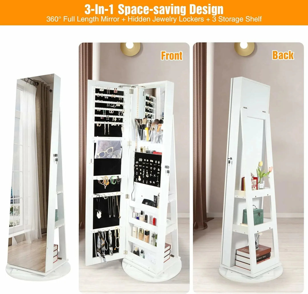 REDCAMP 360° Swivel Jewelry Cabinet with LED Lights - Redcamp