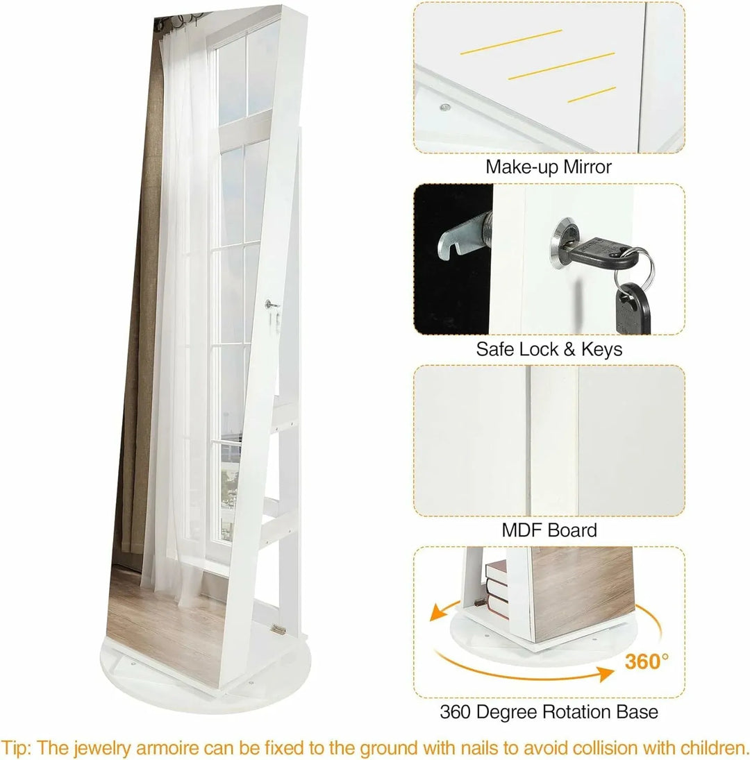 REDCAMP 360° Swivel Jewelry Cabinet with LED Lights - Redcamp