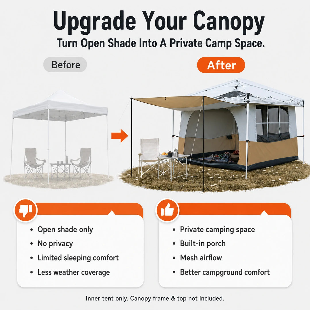 Tente intérieure de camping cubique pour auvent escamotable de 10'x10' (auvent et cadre non inclus) 