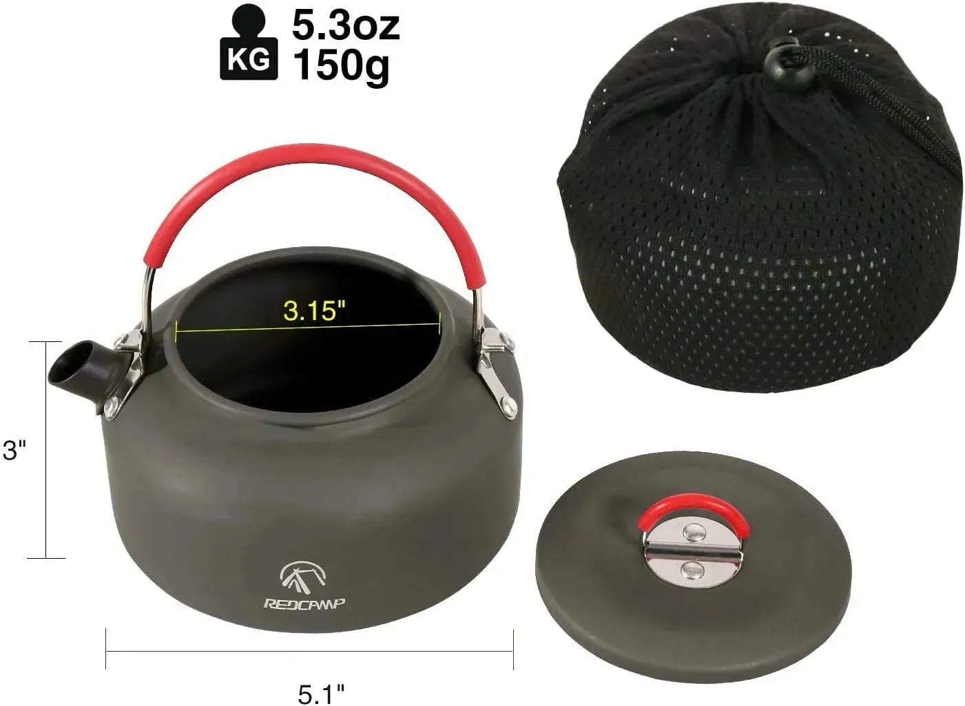Aluminum Outdoor Camping Kettle with Carrying Bag - Redcamp