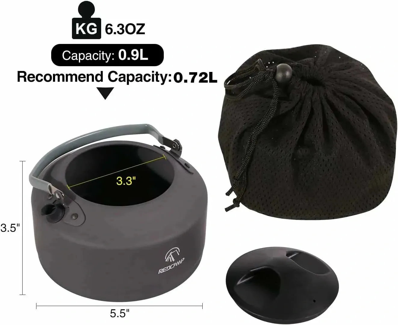 Aluminum Outdoor Camping Kettle with Carrying Bag - Redcamp