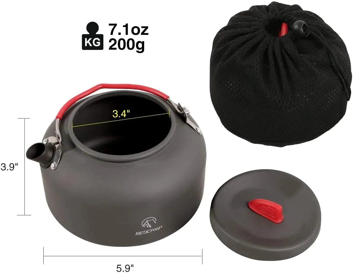 Aluminum Outdoor Camping Kettle with Carrying Bag - Redcamp