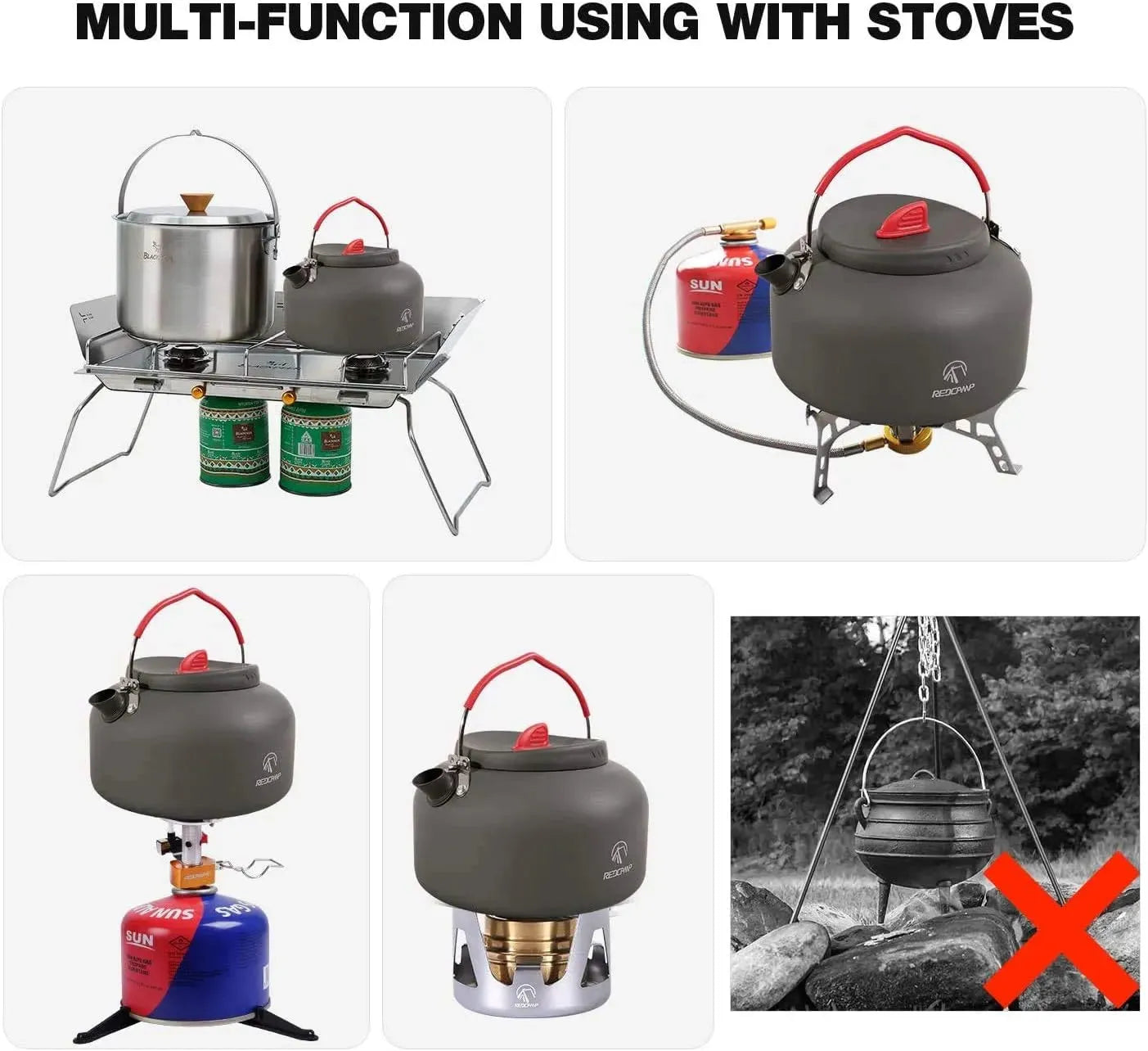 Aluminum Outdoor Camping Kettle with Carrying Bag - Redcamp