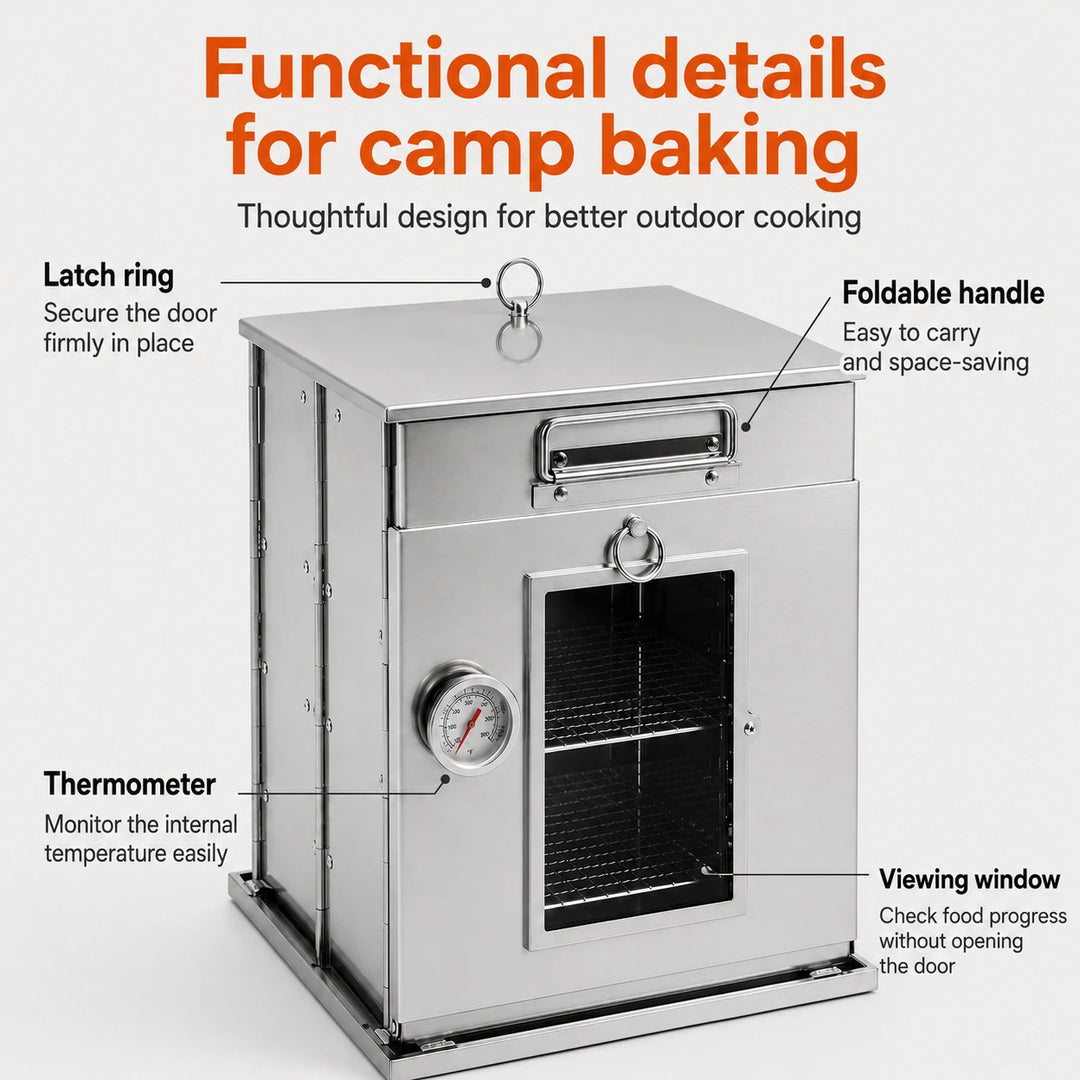 Four de camping pliable en acier inoxydable avec grille à 3 niveaux pour cuisinière au propane, cuisson en plein air 