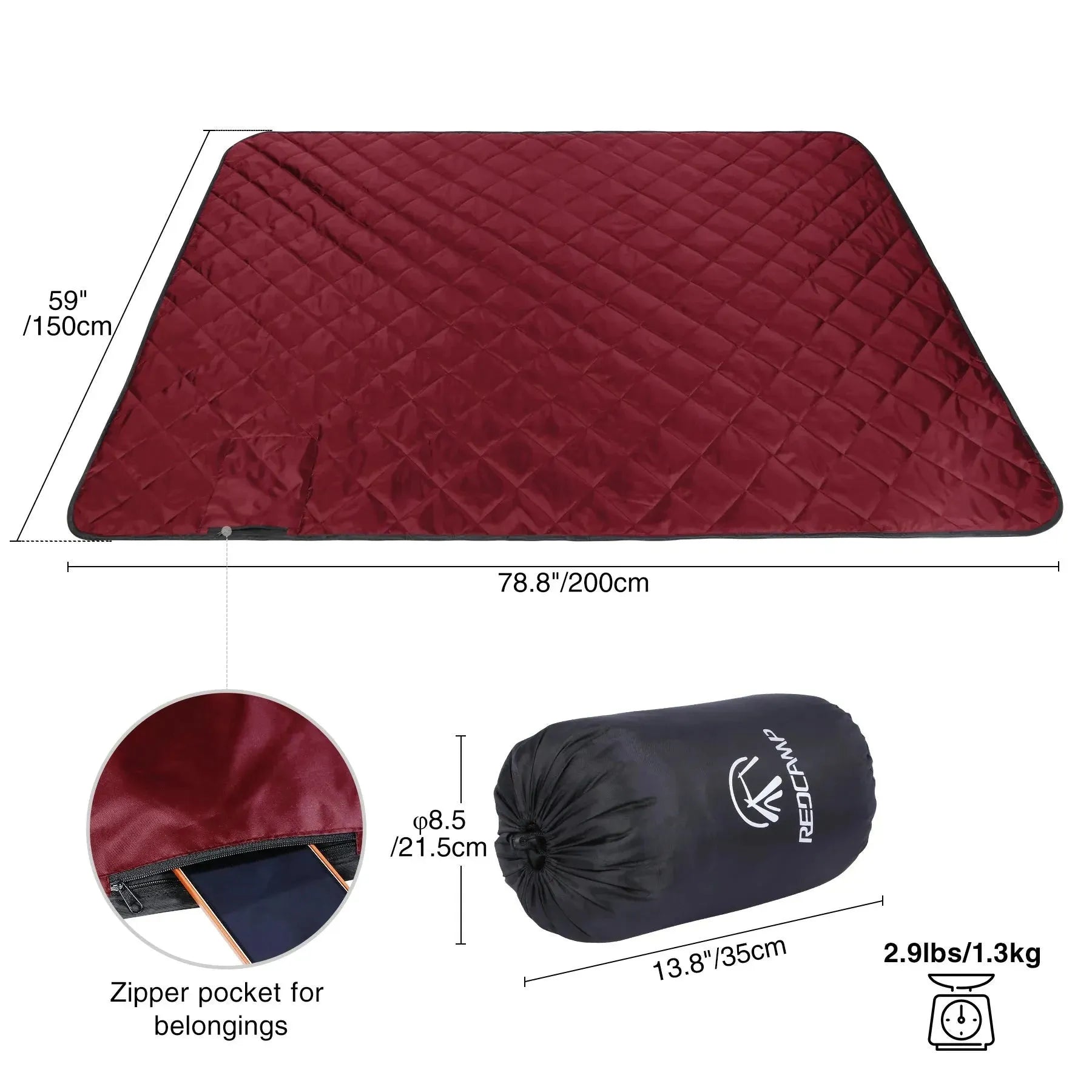 Waterproof Stadium Blanket with Sherpa Lining - Redcamp