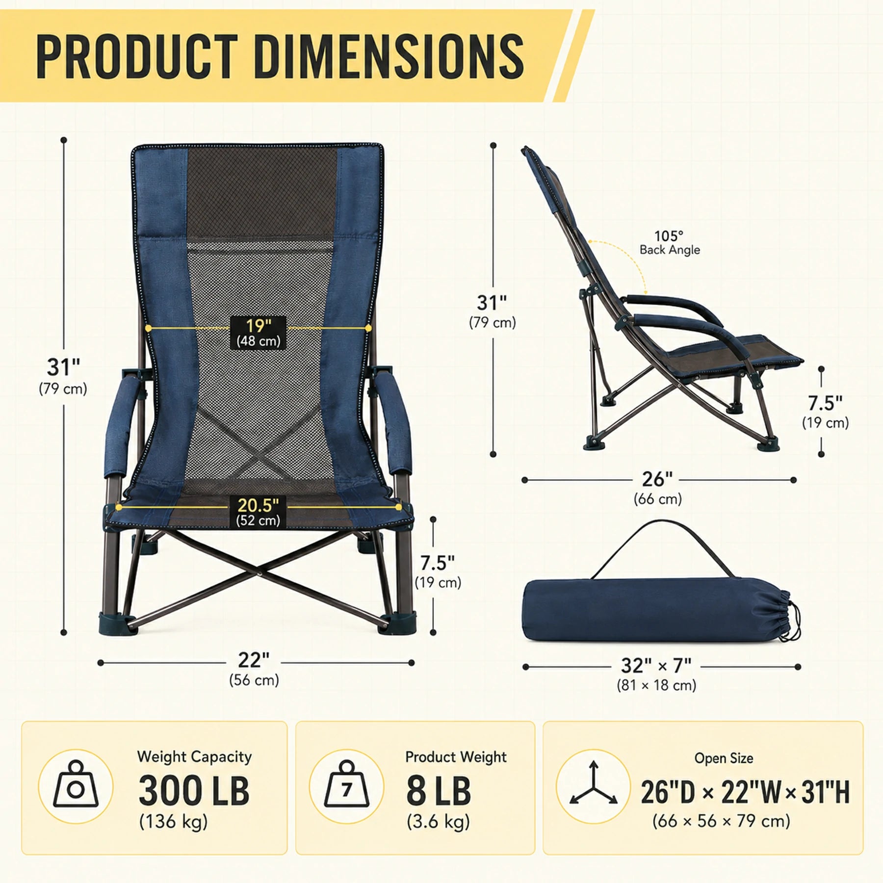 Low Beach Chair with High Back for Adults