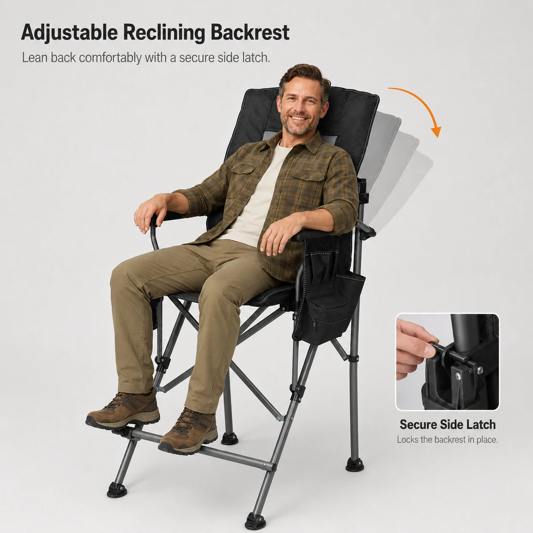 Extra Tall Folding Chair with Adjustable Backrest for Adults 330lbs