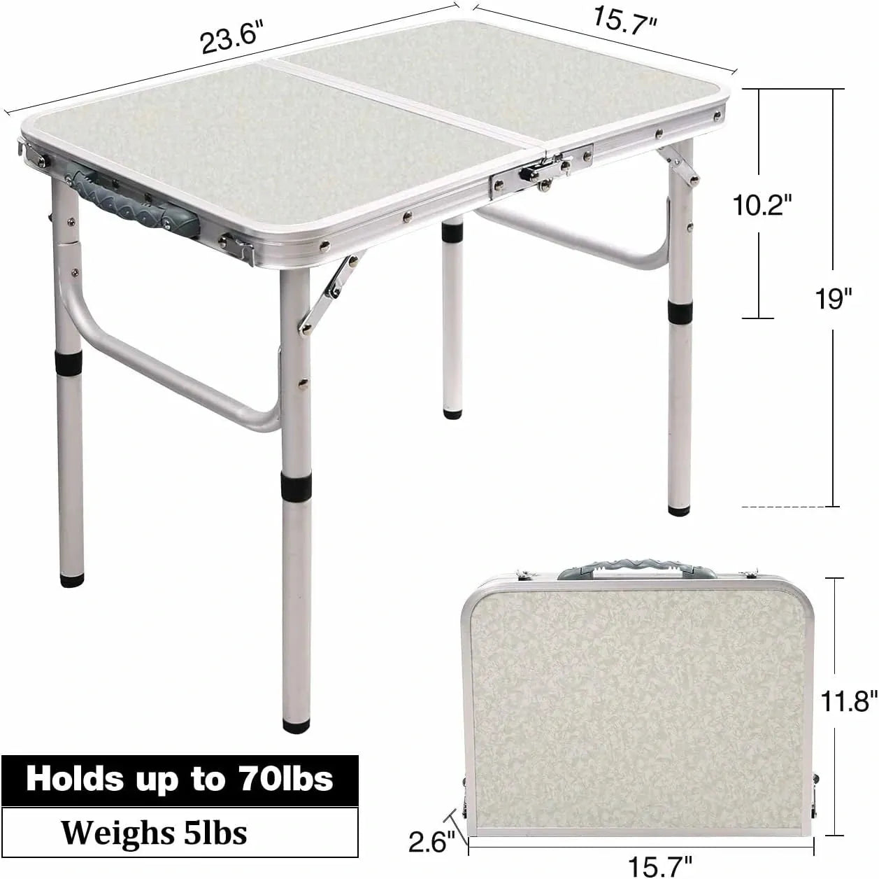 Aluminum Folding Camping Table with Adjustable Height Legs, 2/3/4ft - Redcamp
