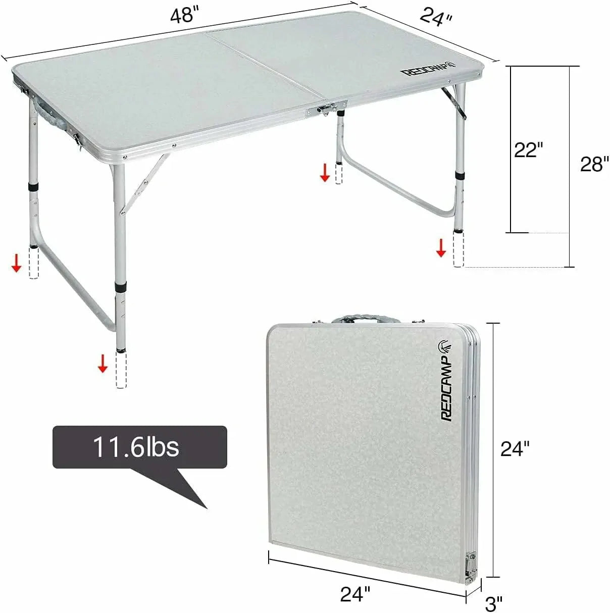 Aluminum Folding Camping Table with Adjustable Height Legs, 2/3/4ft - Redcamp