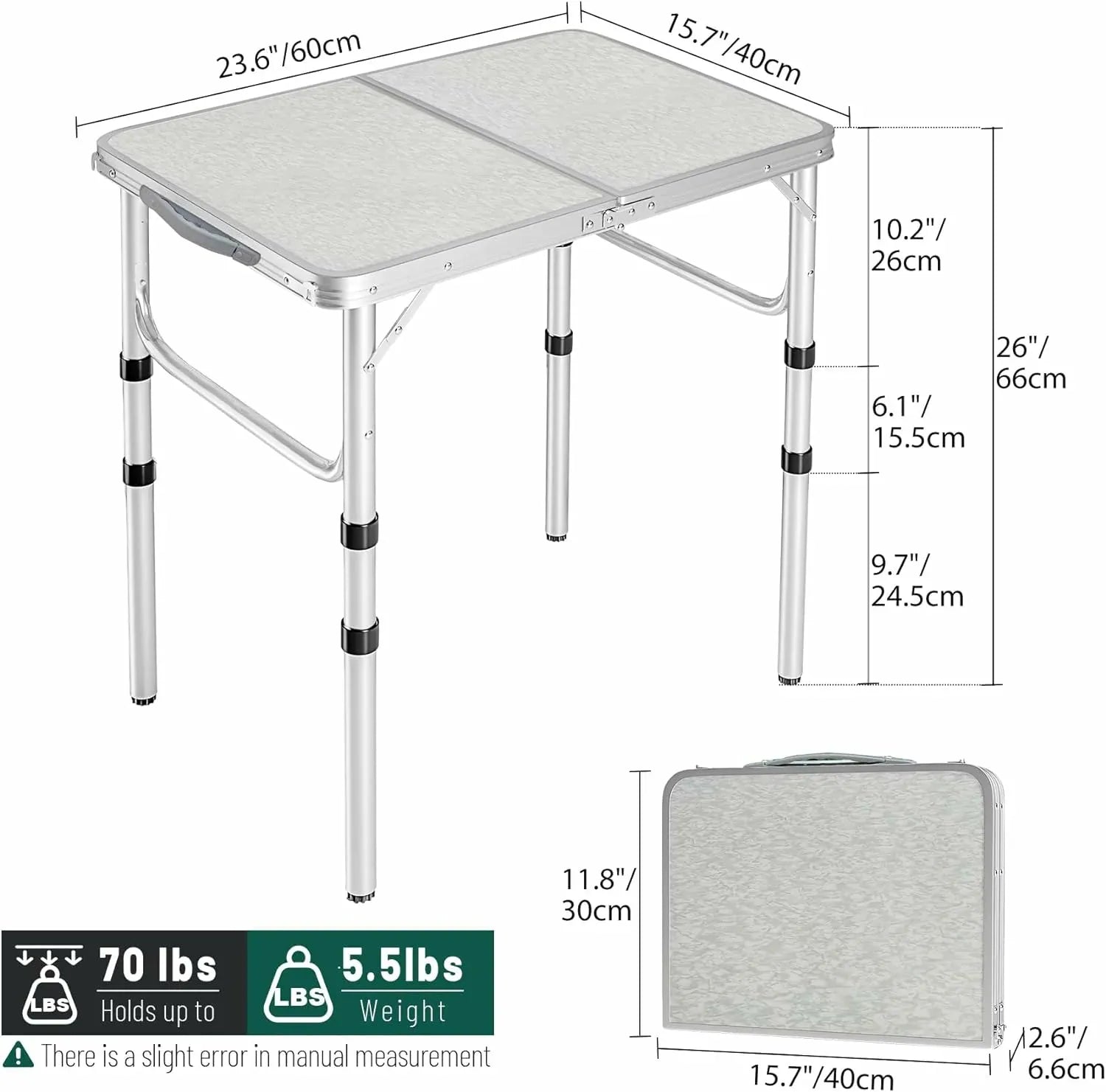 Aluminum Folding Camping Table with Adjustable Height Legs, 2/3/4ft - Redcamp
