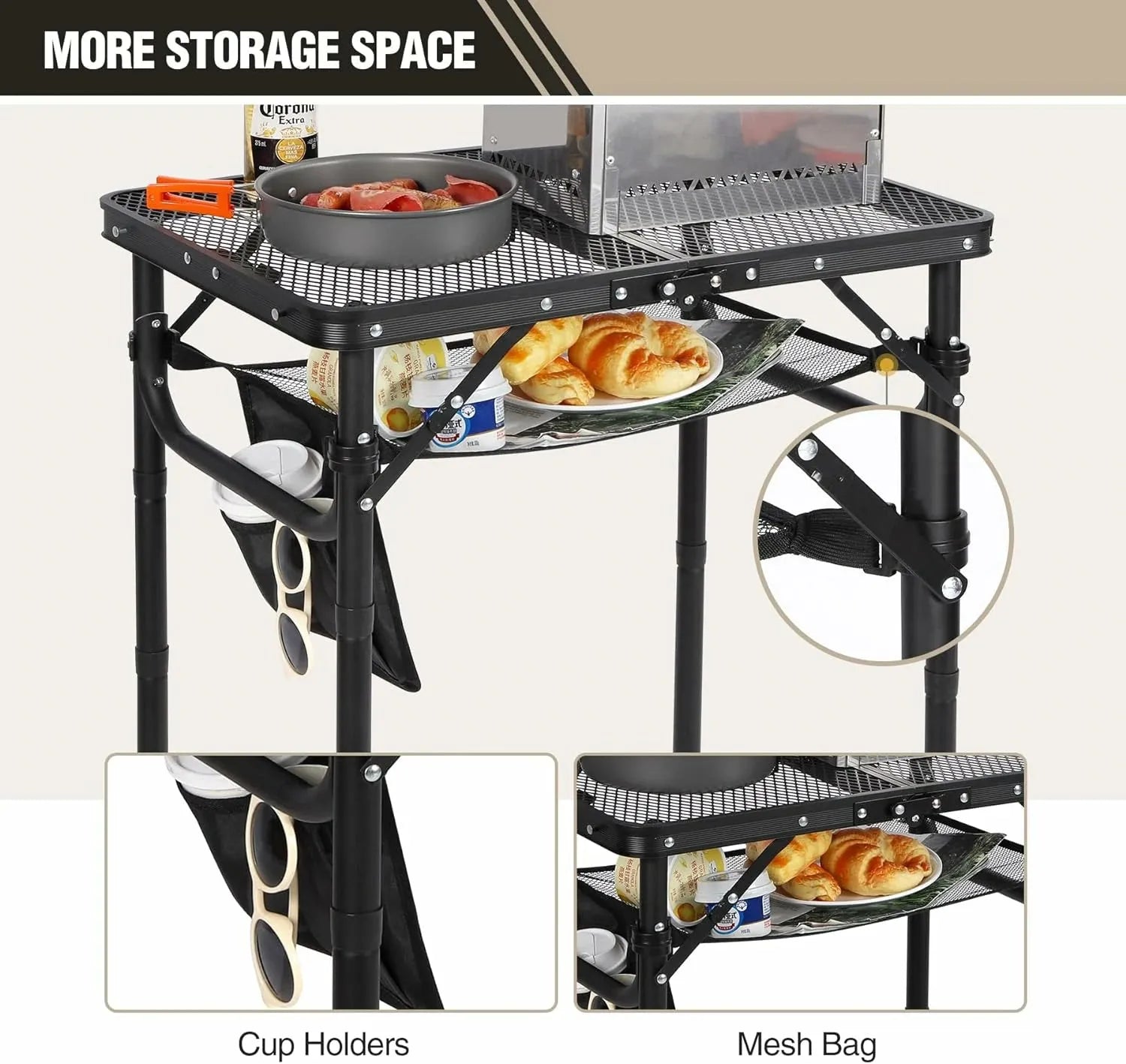 Folding Grill Table for Outside with Adjustable Height Legs - Redcamp
