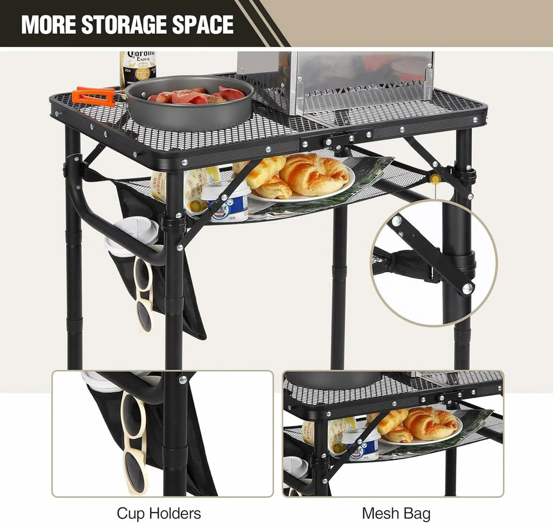 Folding Grill Table for Outside with Adjustable Height Legs - Redcamp